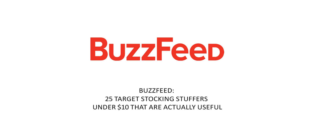 BuzzFeed logo with article title "25 Target Stocking Stuffers Under $10 That Are Actually Useful" on white background