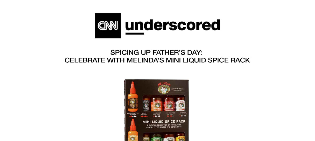 CNN Underscored article featuring Melinda's Mini Liquid Spice Rack gift set with various hot sauces for Father's Day