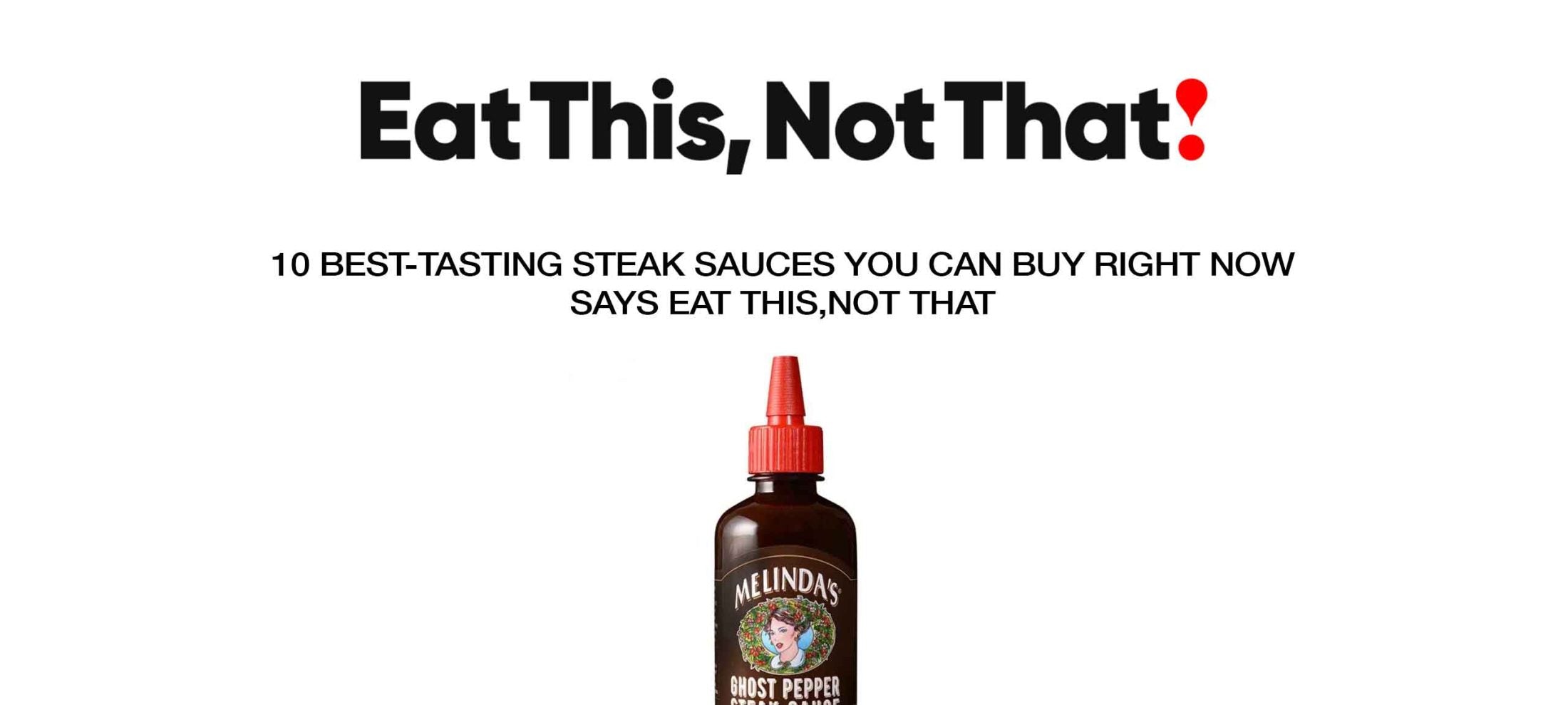 Melinda's Ghost Pepper steak sauce bottle with red cap against white background for steak sauce taste test article