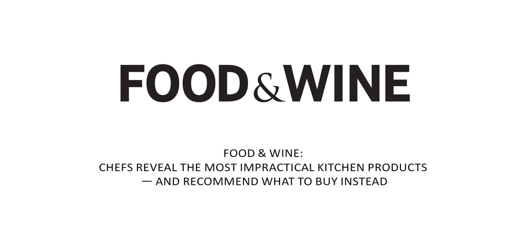Food & Wine magazine logo with article headline about chefs revealing impractical kitchen products and alternatives