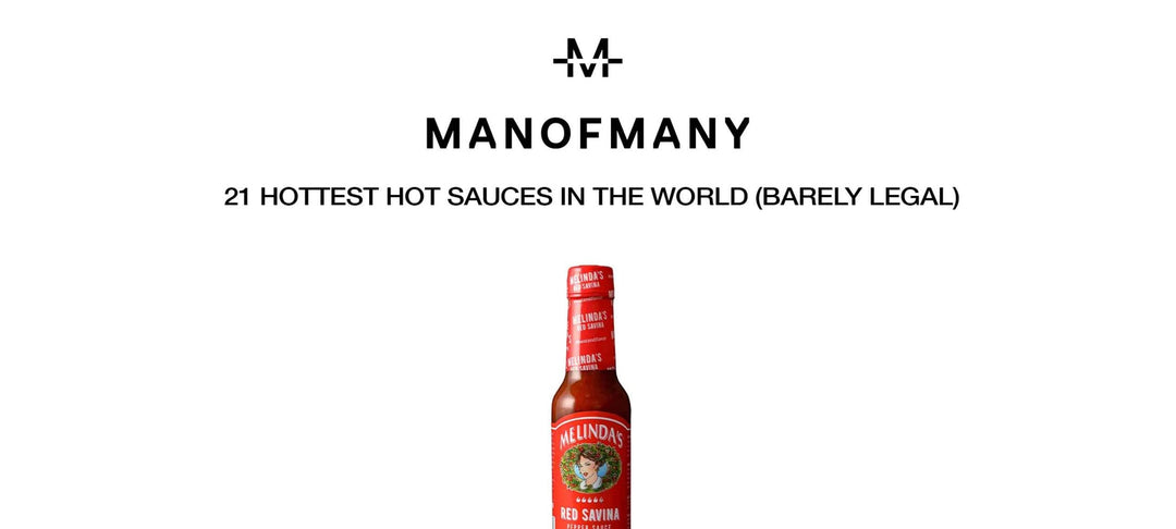 Melinda's Red Savina hot sauce bottle with red label featuring woman's portrait, representing extremely spicy condiments