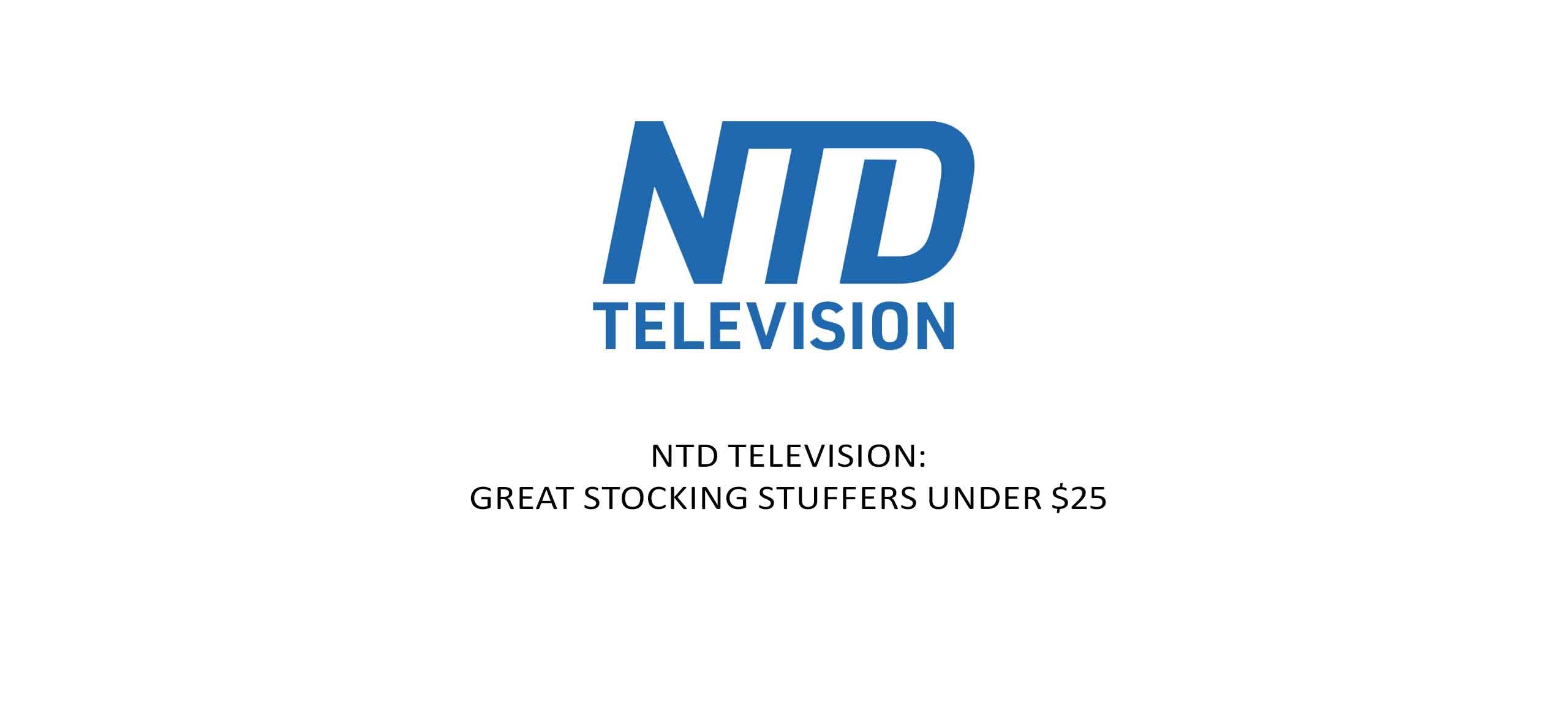 NTD Television logo with blue text on white background, promoting stocking stuffers under $25