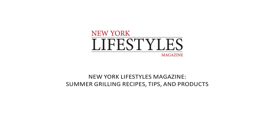 New York Lifestyles Magazine logo with article title about summer grilling recipes, tips, and products
