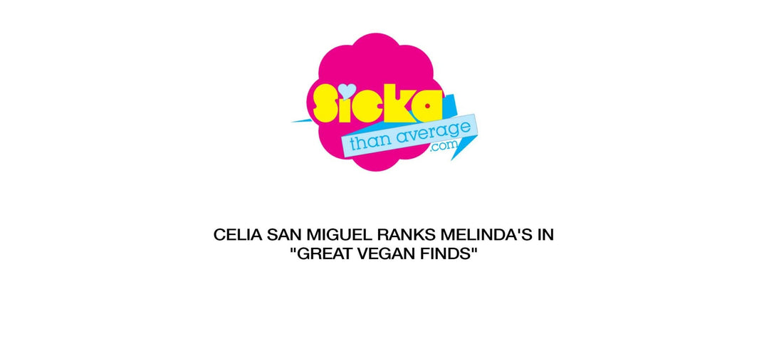 Sicker Than Average logo with pink cloud shape and colorful text, with headline about Celia San Miguel ranking vegan finds