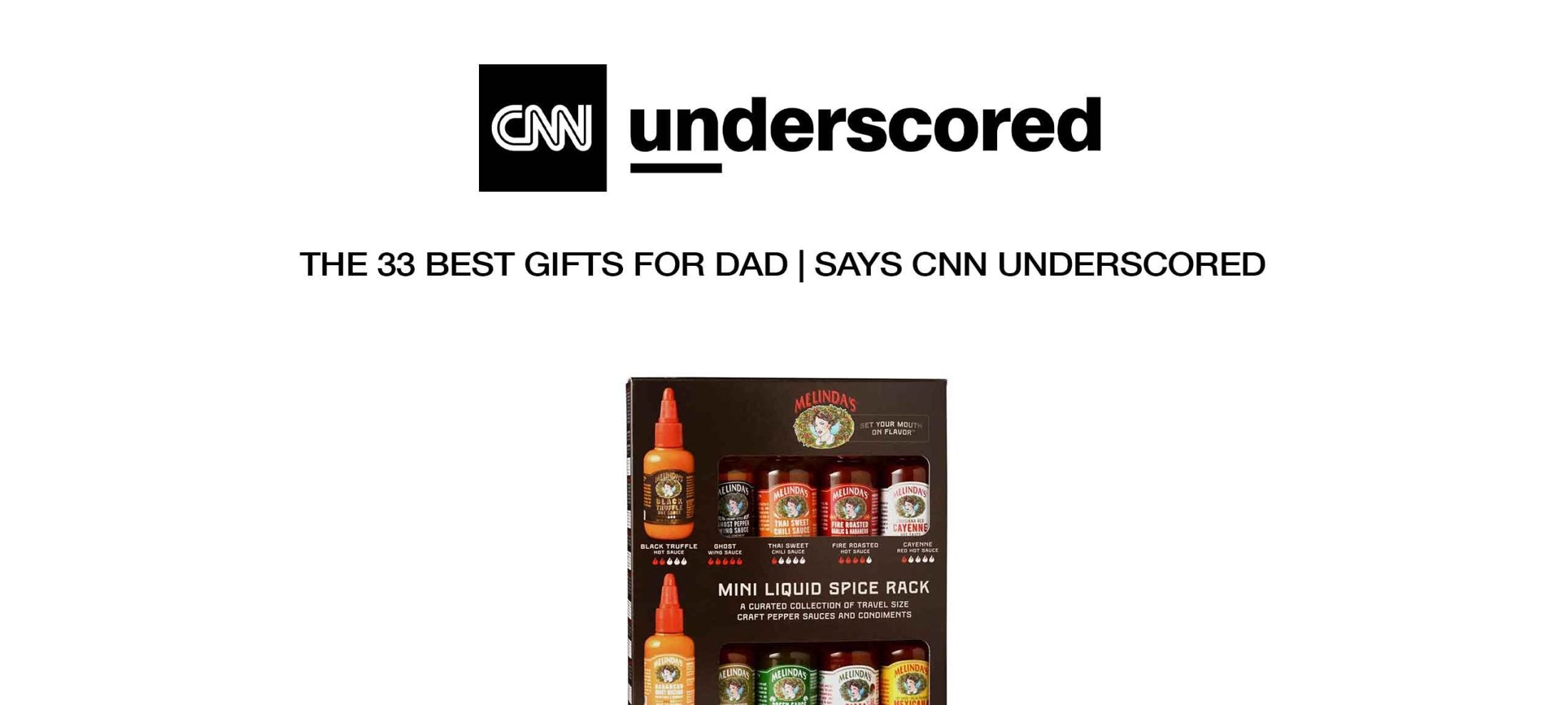 CNN Underscored gift guide featuring Melinda's hot sauce mini liquid spice rack collection for Father's Day gifts