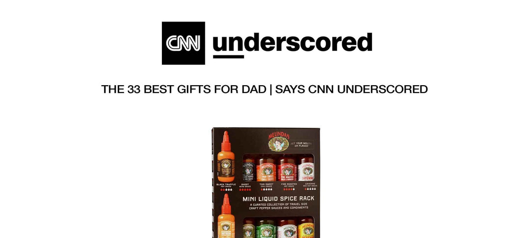 CNN Underscored gift guide featuring Melinda's hot sauce mini liquid spice rack collection for Father's Day gifts