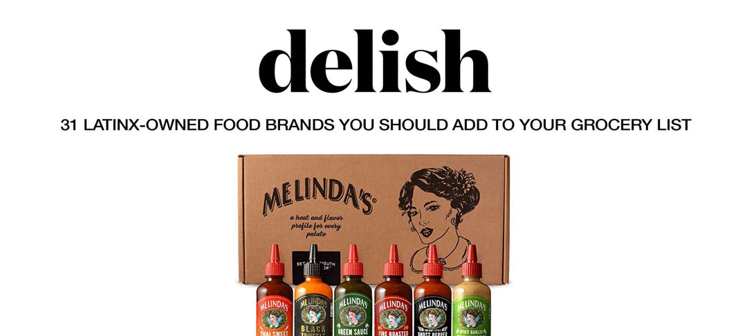 Melinda's hot sauce variety pack with six different bottles in branded cardboard box featuring vintage-style woman...