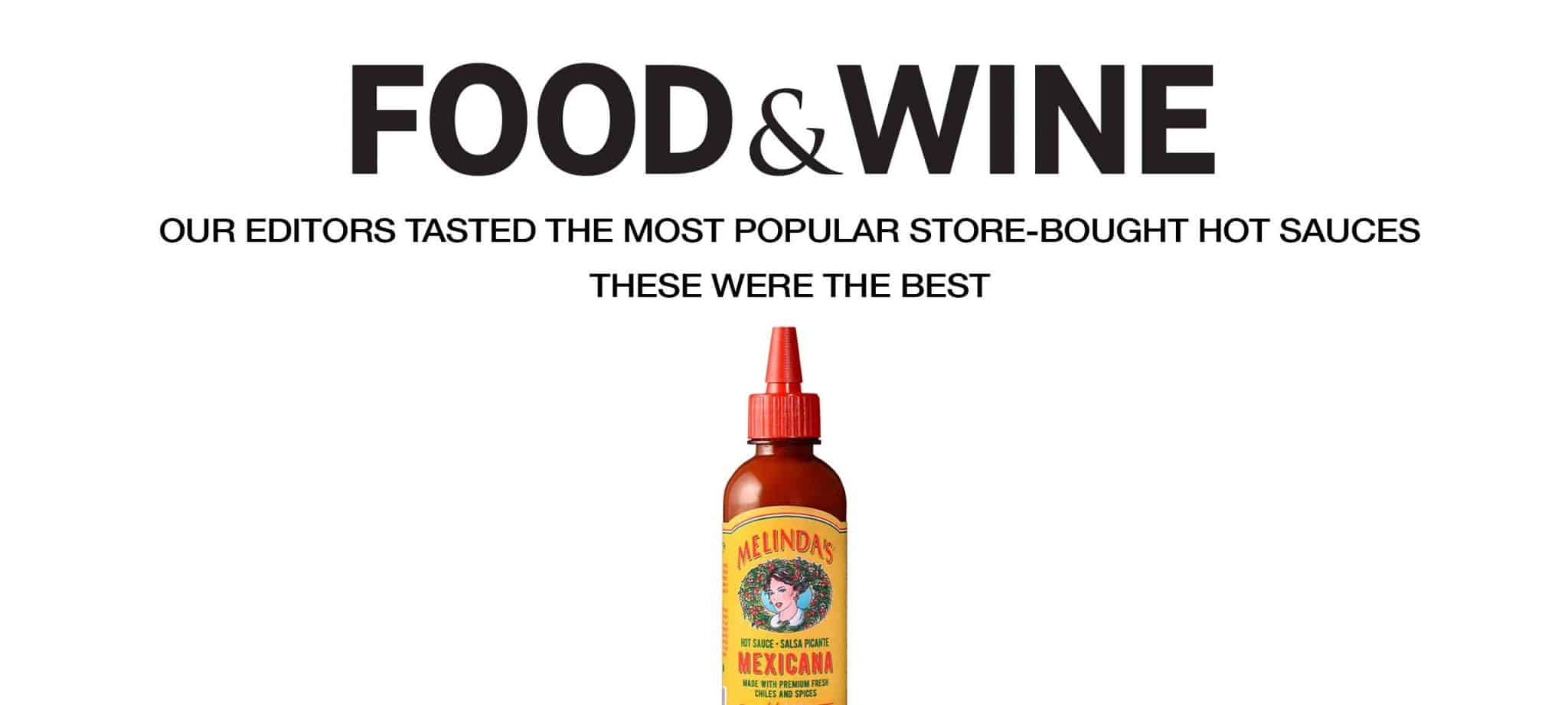 Melinda's Mexicana hot sauce bottle with red cap and yellow label featuring woman's portrait, representing Food & Wine's...