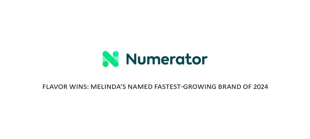 Numerator logo above headline "Flavor Wins: Melinda's Named Fastest-Growing Brand of 2024"