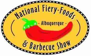 National Fiery-Foods & Barbecue Show logo featuring red and green chili peppers on yellow oval background