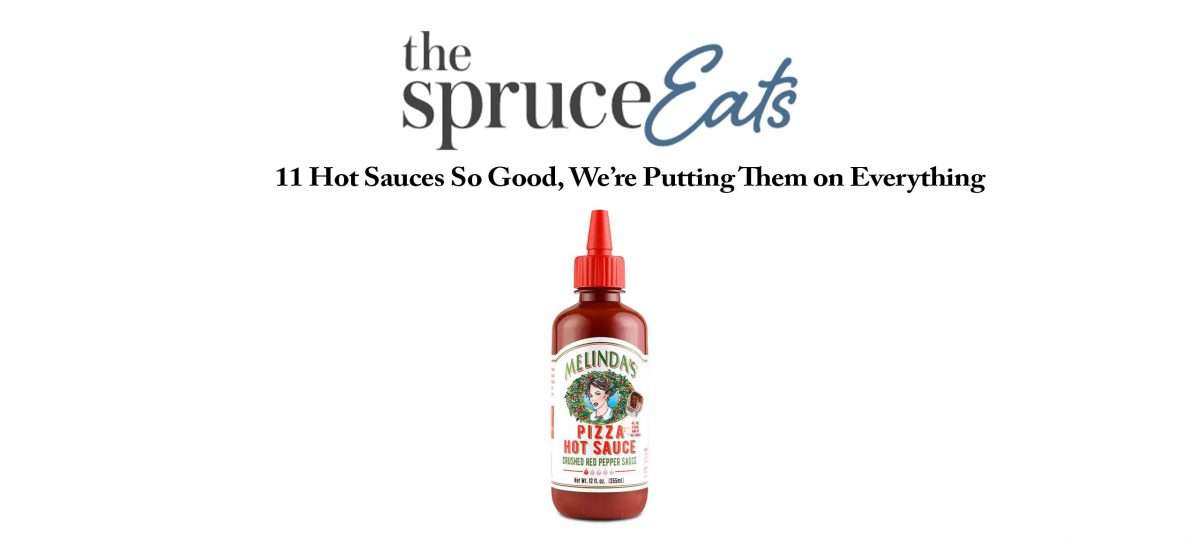 Melinda's Pizza Hot Sauce bottle with red squeeze cap and vintage-style label featuring fermented red pepper sauce