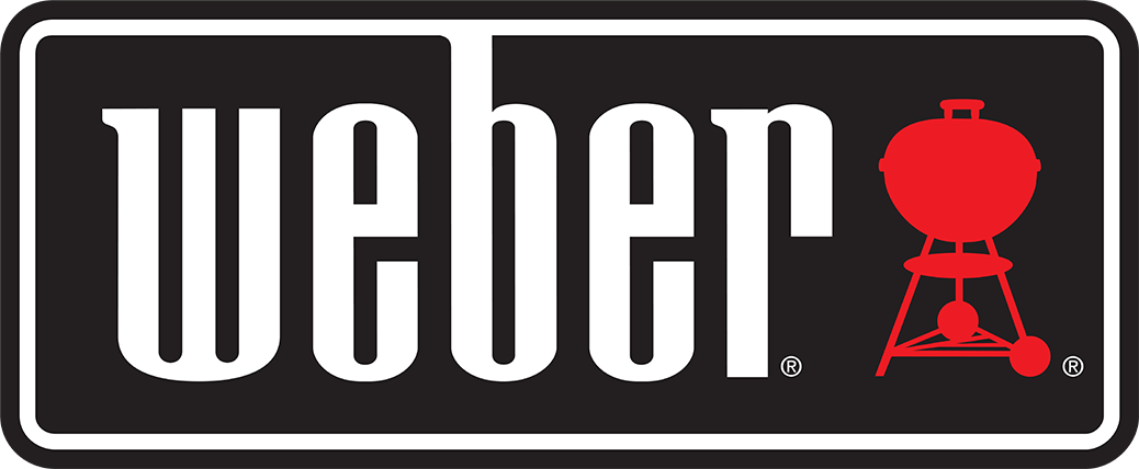 Weber logo with white text on black background and red kettle grill icon
